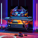 Bestier LED TV Stand with Power Outlets for 65 Inch TV, 55 inch Entertainment Center with Removable Drawer for Living Room Bedroom, Gaming TV Stand 20 Dynamic RGB Modes, Carbon Fiber Black Bestier