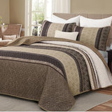 Dinjoy Queen Quilt Set Taupe, Striped Bedspread Queen Size Brown Bedding Sets 3 Pieces Micofiber Lightweight Quilts with 2 Pillow Shams Coverlet Bed Sets for Women Men 96''x90'' Dinjoy