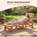 Tangkula Lounge Chair Outdoor, Solid Wood Patio Chaise Lounge with 5-Level Adjustable Backrest, Wooden Slatted Beach Pool Sunbathing Recliner for Outside Backyard, 500 LBS Max Load (1,Natural)