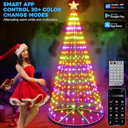 30+ Modes Smart Prelit Christmas Cone Tree with Lights - 6ft 296 LED App Control Color Changing Light Show Trees with Remote Timer Music Sync for Indoor Outdoor Yard (Green Body)