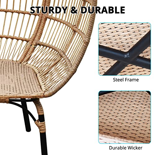 OTSUN Outdoor Egg Chair, PE Wicker Chair with 4 Thicken Cushions, Oversized Indoor Chairs with Durable Steel Frame Perfect for Balcony, Backyard, Bedroom, Patio Chairs 440 lbs Capacity-Ivory