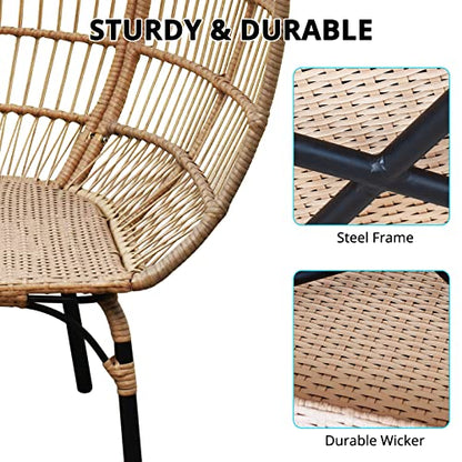 OTSUN Outdoor Egg Chair, PE Wicker Chair with 4 Thicken Cushions, Oversized Indoor Chairs with Durable Steel Frame Perfect for Balcony, Backyard, Bedroom, Patio Chairs 440 lbs Capacity-Ivory