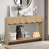 ORRD Console Table with Drawers, Mid-Century 43 Inches Narrow Entryway Table with Open Storage Shelves, Hallway Accent Tables Behind Couch Tables for Living Room - Natural ORRD