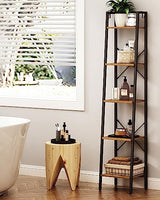 Hzuaneri 5-Tier Industrial Ladder Shelf in Rustic Brown with Hooks for Versatile Home Storage Hzuaneri