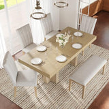 Merax Farmhouse Wooden Dining Set of 6, 78.1 Inch Extendable Kitchen Dining Table, Upholstered 4 Chairs with Backrest, Bench with Cushion, Easy Assemble, Natural Merax
