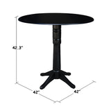IC International Concepts 42" Round Dual Drop Leaf Pedestal, 42.3" H Dining Table, Black IC International Concepts