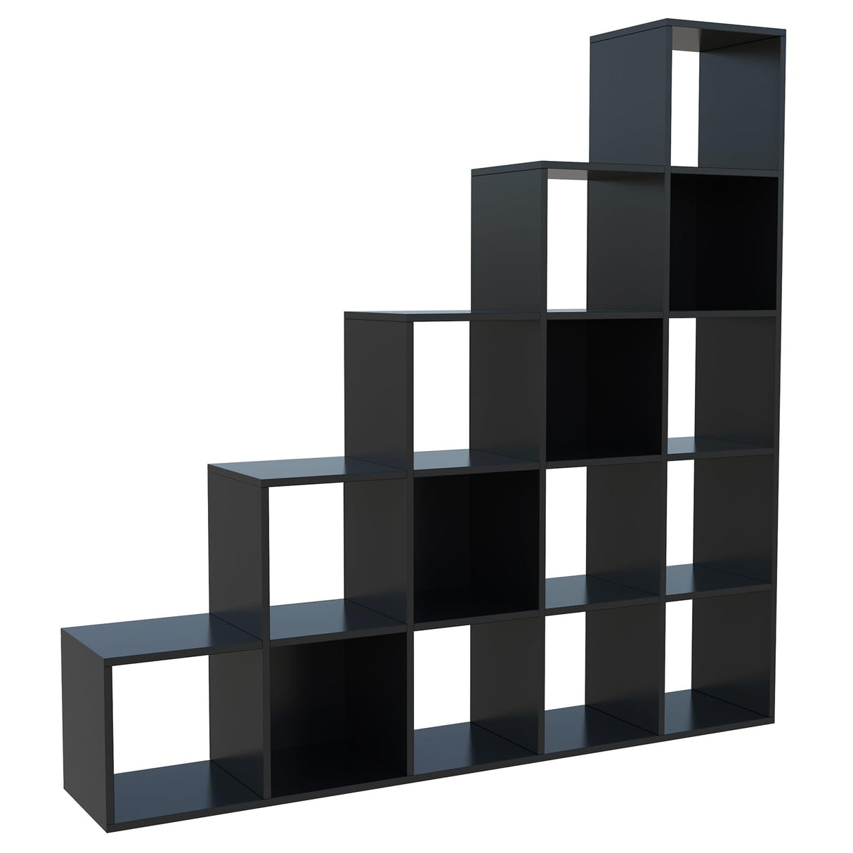 OSCHF Ladder Cube Storage Bookcase - Wooden L-Shaped 5-Tier Corner Shelf, Reversible 15-Cube Organizer for Home & Office, Black