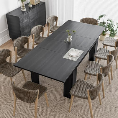 PatioPerk 54.3-84.5 Extendable Dining Room Table for 4–10, Space-Saving Family Dining Table with Slide-Out Extension Leaves, Modern Dining Table for Apartment Small Space (Black)