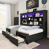 Jocisland Twin Bed Frame with Storage Drawers, Bookcase Headboard, USB Charging, RGB Lights, Farmhouse Wood Daybed, No Box Spring Needed, Black Jocisland