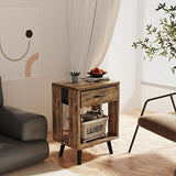 GYIIYUO Nightstand Set of 2 with Fabric Drawers and Open Shelves - Rustic Bedroom Side Tables GYIIYUO