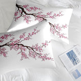Pamnest Comforter Set King Size, Japanese Cherry Blossom 7 Pcs Bedding for Kids and Adults, Flower Painting Pink Bed Sheet Sets with Fitted Sheet 2 Pillowcase & 2 Sham for Bedroom Bed Decor Pamnest