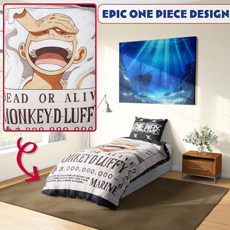 Get Trend One Piece Single Duvet Cover Set with Pillowcase for Boys, Girls, 53"x79", Soft Kids Bedding, Anime Gifts for Kids (Multi One Piece) Get Trend