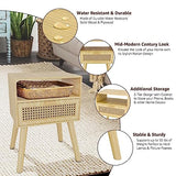 Mid-Century Modern Rattan Nightstand (2 Set), Boho Wood Accent Table with Storage Drawer - Bedside Table for Bedroom or End Table for Living Room, Natural Wood Accent Decor - Light Brown Lifetime Home