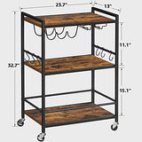 TUTOTAK Bar Cart, Serving Cart for Home, Microwave Cart, Drink Cart, Mobile Kitchen Shelf with Wine Rack and Glass Holder, Rolling Beverage Cart BC01BB030 TUTOTAK
