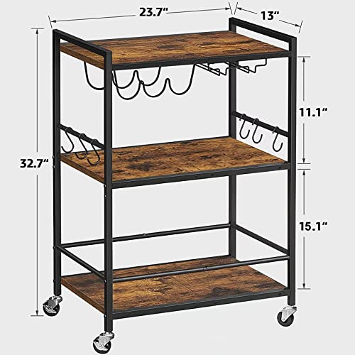 TUTOTAK Bar Cart, Serving Cart for Home, Microwave Cart, Drink Cart, Mobile Kitchen Shelf with Wine Rack and Glass Holder, Rolling Beverage Cart BC01BB030 - WoodArtSupply