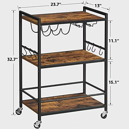 TUTOTAK Bar Cart, Serving Cart for Home, Microwave Cart, Drink Cart, Mobile Kitchen Shelf with Wine Rack and Glass Holder, Rolling Beverage Cart BC01BB030 - WoodArtSupply