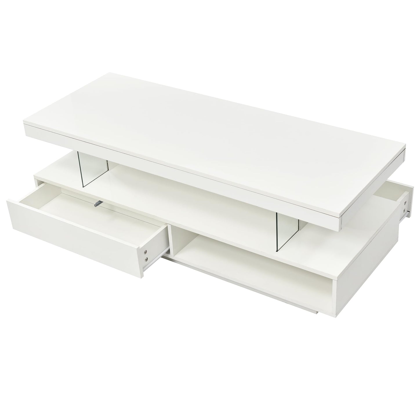 LED Coffee Table with Storage, Modern Center Table with Open Display Shelf & 2 Double Sliding Drawers, Accent Furniture with LED Lights for Living Room, Easy Assembly (White-HH80) - WoodArtSupply