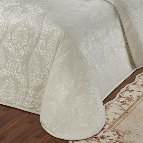 Touch of Class Camelot Luxury Bedding | Neutral Soothing Ivory | Matte Satin Damask on Richly Textured Jacquard-Woven Chenille | Designed 3 Piece Set Includes Cal King Bedspread and 2 King Shams Touch of Class