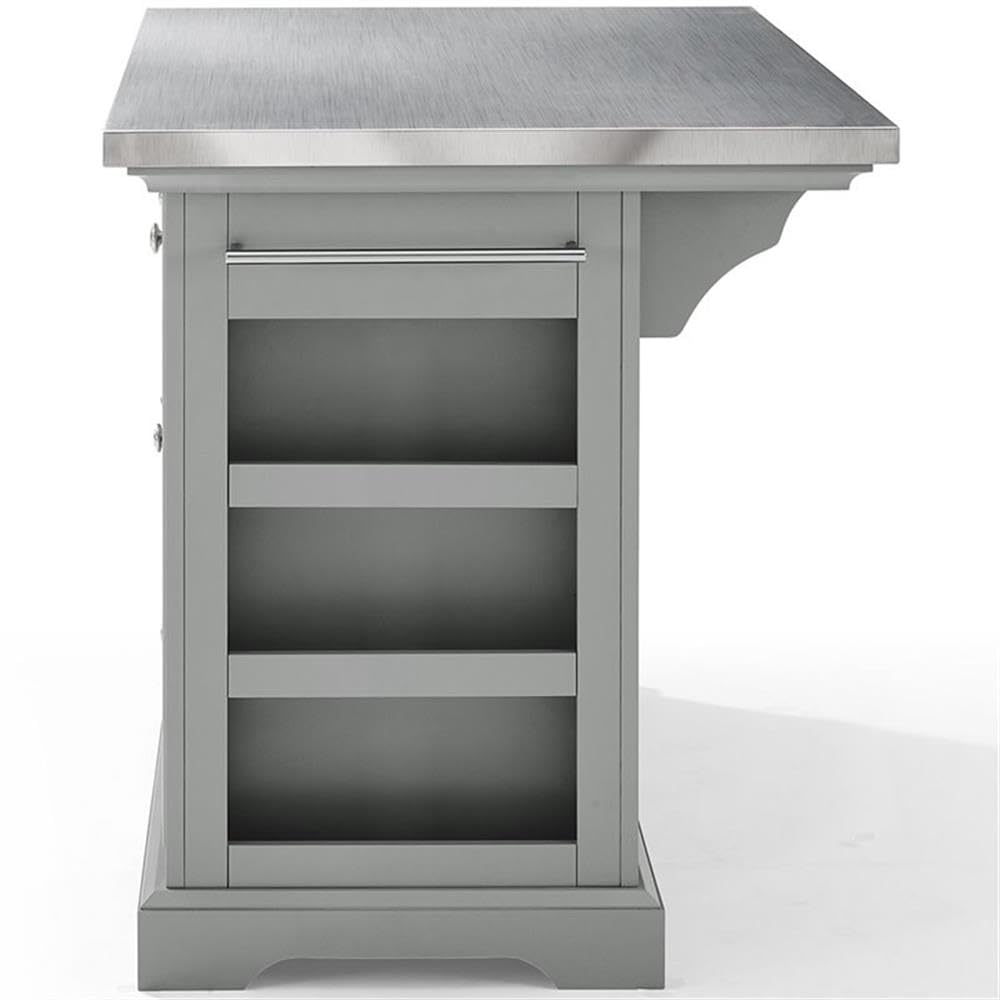 Pemberly Row Transitional Wood/Stainless Steel Kitchen Island in Gray/Chrome Pemberly Row