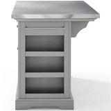 Pemberly Row Transitional Wood/Stainless Steel Kitchen Island in Gray/Chrome Pemberly Row