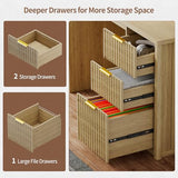 FREDEES LED Study Desk with Hutch, Home Office Desk with Charging Station & Storage Drawer, 70'H Writing Table with Glass Display Cabinet, 3 Color Light Computer Desks for Study, Wood FREDEES