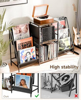 ZIFTY Record Player Stand Vinyl Storage with 6-Tier Display Holder LED Light Turntable Stand for 300 Albums Media Shelf Cabinet Stereo Cabinet Console for Vinyl Enthusiast Livingroom, Bedroom ZIFTY