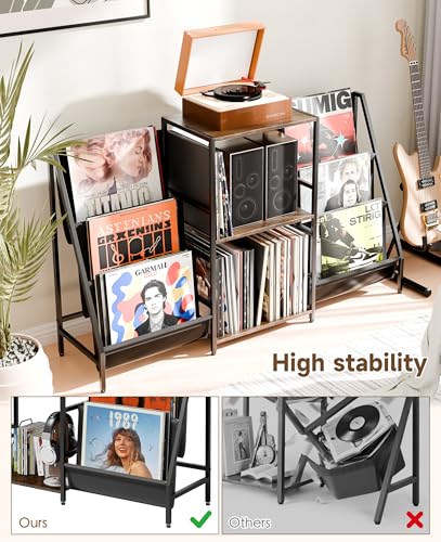 ZIFTY Record Player Stand Vinyl Storage with 6-Tier Display Holder LED Light Turntable Stand for 300 Albums Media Shelf Cabinet Stereo Cabinet Console for Vinyl Enthusiast Livingroom, Bedroom ZIFTY