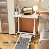 JOY worker Mobile Standing Desk, 35In Small Standing Desk, Pneumatic Height Adjustable Rolling Table Holds Up to 33lbs, White Mobile Laptop Workstation with Dual Handles & Columns, White JOY worker