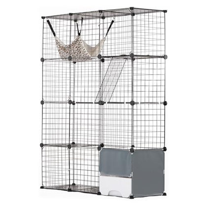 VEVOR Large 4-Tier Cat Cage, 41 x 14 x 55, Detachable Metal Wire Cat Enclosure, with Litter Box Hammock Ramp ladders, Indoor & Outdoor Crate Exercise Place Ideal for Kitty, Small Animals, Black