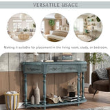 Knocbel Vintage Entry 4-Drawer Console Table with Open Slatted Shelf, Entryway Hallway Foyer Sofa Table with Legs, 52" W x 13" D x 32" H (Antique Blue) Knocbel