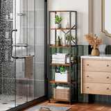 Furologee 6-Tier Rustic Brown Industrial Bookshelf - Narrow Metal and Wood Storage Unit for Home and Office Furologee