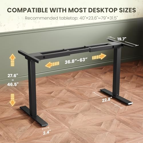 Casaottima Electric Standing Desk Frame, Dual Motor Height Adjustable Table Legs with Memory Presets for Home Office, Stand Up Desk Legs for 40 to 79 inch Desktop, Black Frame Only Casaottima
