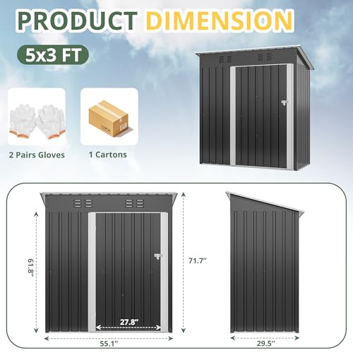 VIWAT 4.5x2.5 FT Outdoor Storage Shed, Large Garden Shed with Updated Frame Structure and Lockable Doors, Metal Tool Sheds for Backyard Garden Patio Lawn, Black - WoodArtSupply