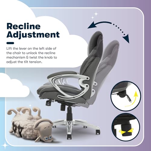 Serta Bryce Executive Office Chair, Ergonomic Computer DeskChairs with Patented AIR Lumbar Support, Comfy Body Pillows, Height Adjustable, Swivel Base with Wheels, Bonded Leather, Gray Serta