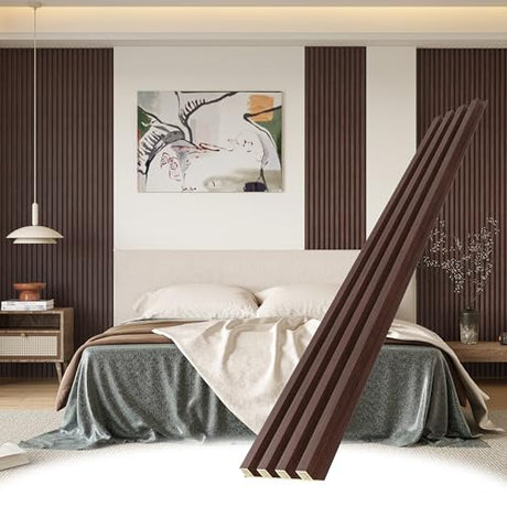 POHARE WPC Slat Wall Panels, 8 Pack Accent Slat Wood Slats for Wall and Ceilings, Acoustic Panels for Interior Wall Modern Décor, Walnut, 95 x 6 in POHARE