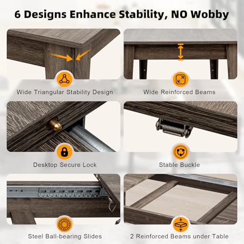 SoarFlash 5 Piece Extendable Dining Table Set for 4-8 Person, Wooden Dining Room Table with 4 Chairs for Gatherings, Meeting for Small Kitchens, Dining Office Areas(Grey/Grey) SoarFlash