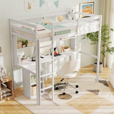 Giantex Twin Loft Bed with Desk & Hutch, Wooden Loft Bed w/LED Light & Charging Station, Safety Guardrails & Ladder, Twin Bed Frame w/Storage Shelves for Dorm, Apartment, No Box Spring Needed, White Giantex