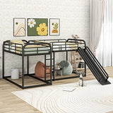 L Shaped Bunk Beds Compatible with 4, Wooden Quad Bunk Bed with Slide, Full Over Full Bunk Bed with Twin Over Twin Bunk Bed Attached Compatible with Girls Boys, Gray(Black Bunk) WoodArtSupply