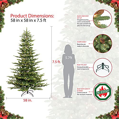 Puleo International 7.5 Foot Pre-Lit Aspen Fir Artificial Christmas Tree with 700 UL Listed Clear Lights Green Puleo International