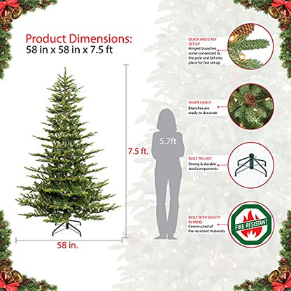 Puleo International 7.5 Foot Pre-Lit Aspen Fir Artificial Christmas Tree with 700 UL Listed Clear Lights Green