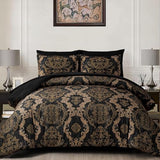 WONGS BEDDING Black Comforter Set California King Size, Gold Damask 7 Pieces Bed in a Bag Microfiber Comforter Bedding Sets -1 Comforter, 1 Flat Sheet, 1 Fitted Sheet, 2 Pillow Shams, 2 Pillowcases WONGS BEDDING