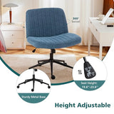 OLIXIS Criss Cross Chair with Wheels Wide Cross Legged Office Desk Vanity Chair Comfy Fabric Armless Adjustable Swivel for Home Computer Task Blue OLIXIS