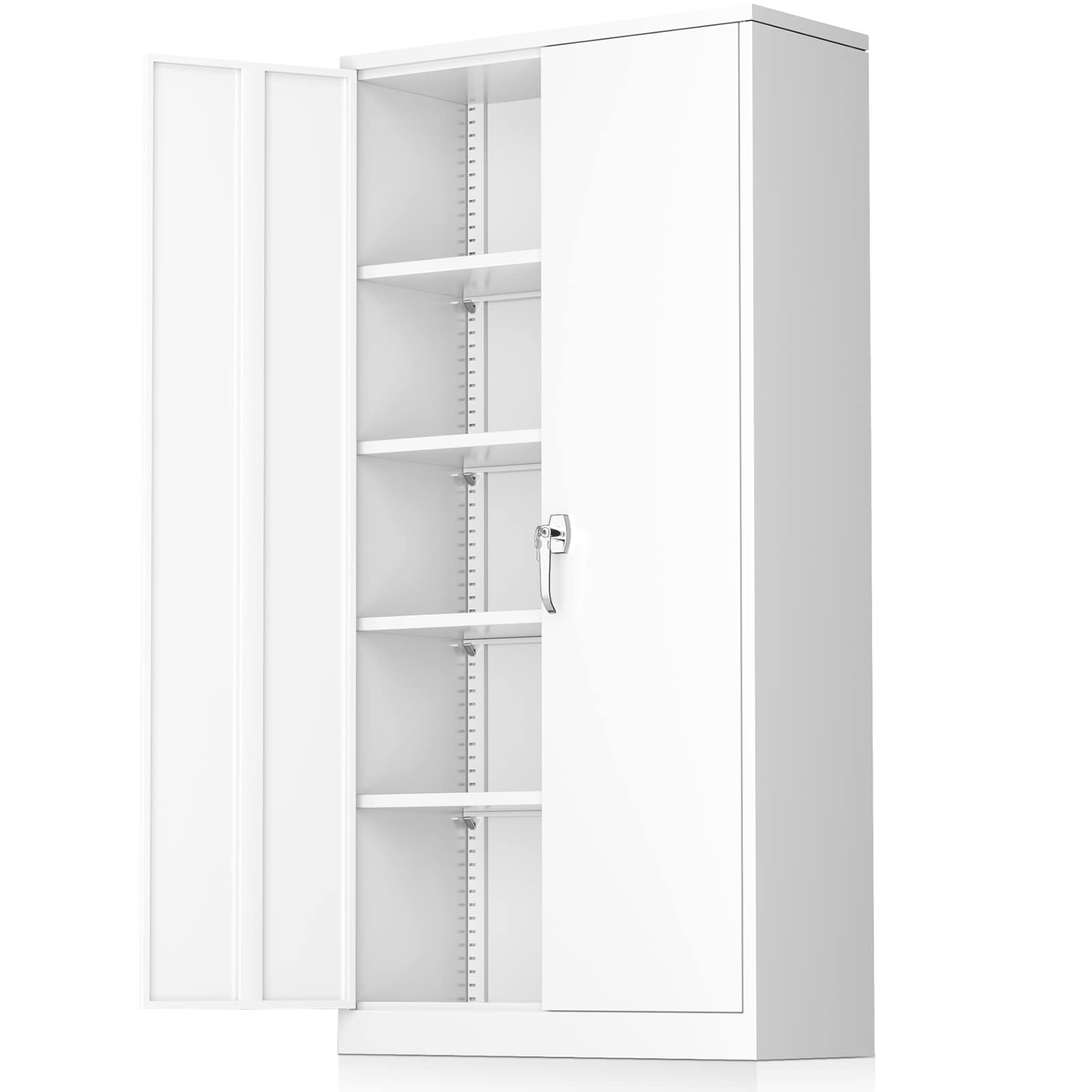 Greenvelly Metal Garage Storage Cabinet, 72” Lockable Storage Cabinet with 2 Doors and Adjustable Shelves, Steel Tool Cabinets, White Metal File Cabinet for Home Office, Garage (36" W x 18" D - WoodArtSupply