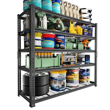 ROOMTEC Garage Shelving, 2800 LBS Capacity Sorage Shelves Heavy Duty, 5 Tier Adjustable Metal Organizer Wire Rack, 48"L x 18"W x 72"H Utility Shelf Unit for Kitchen Pantry (1, 48" L x 18" W x 72" H) ROOMTEC