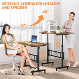 Klvied Small Standing Desk Adjustable Height, Mobile Table with Wheels, Portable Laptop Table, Standing Computer Desk for Walking Pad (Brown) Klvied