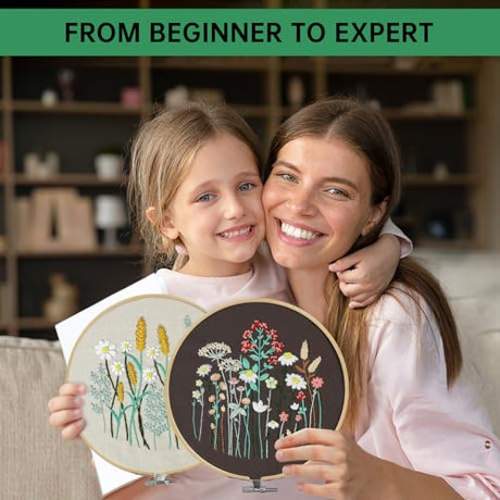 CYANFOUR 6 Stage Embroidery Kit for Beginners Adults, Easy to Learn 38 Different Stitches from Instruction & Video, Needlepoint Kits for Adults with Stamped Embroidery Patterns CYANFOUR