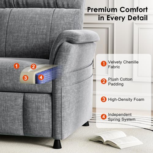 AMADA HOMEFURNISHING Power Recliner Chair for Adults, Adjustable Modern Chenille Reclining Chair with Side Pockets, Remote, Footrest, Thick Seat Cushion for Home Theater, Living Room, Bedroom & RV