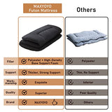 MAXYOYO Japanese Floor Mattress Futon Mattress, 4" Thicken Tatami Mat Sleeping Pad Foldable Roll Up Mat Boys Girls Dormitory Pad Kids Floor Lounger Pillow Bed, Black, Queen MAXYOYO