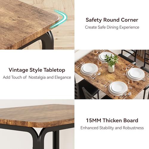 Garvee 5-Piece Kitchen Dining Room Table Chair Set for Small Space, Indoor Modern Dinette Set for 4, Square Dinner Table Set for Dinette, Breakfast (Retro Brown) Garvee