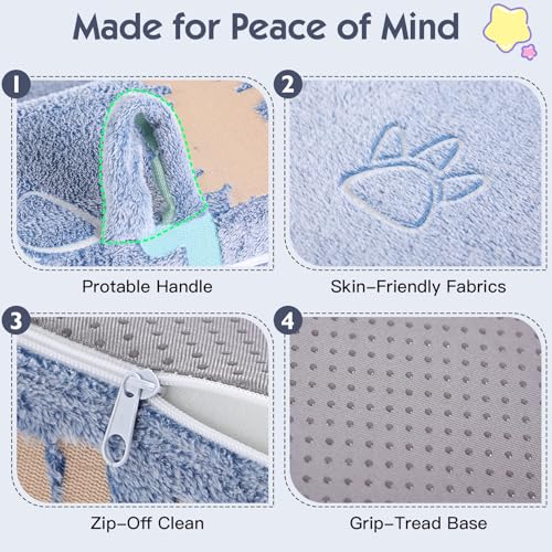Foldable Floor Mattress with Pillow for Kids, Glow in The Dark Blue Dinosaur Toddler Washable Folding Floor Mat for Daycare, Child Trifold Futon Sofa Bed with Storage Bag for Playroom Girls and Boys Givjoy